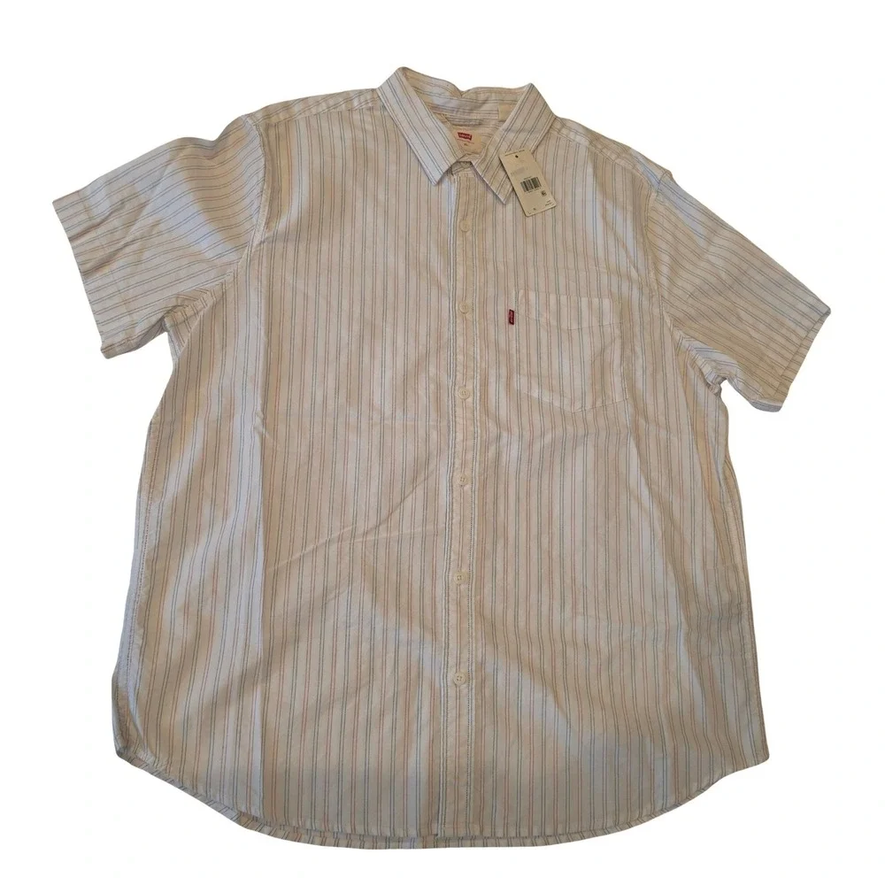 Levis Men's Short Sleeve Button Down Shirt White Striped Cotton 2XL